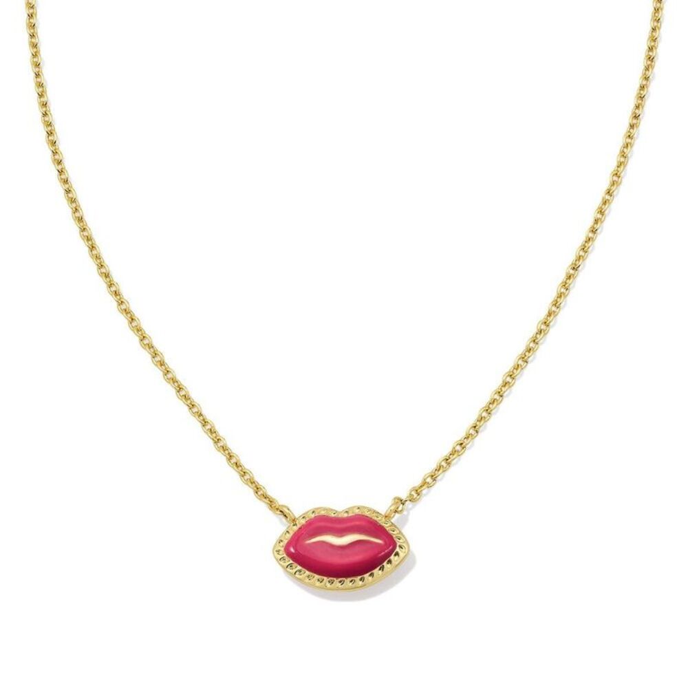 Kendra Scott Lips Enamel Pendant Necklace - Dark Pink/Gold